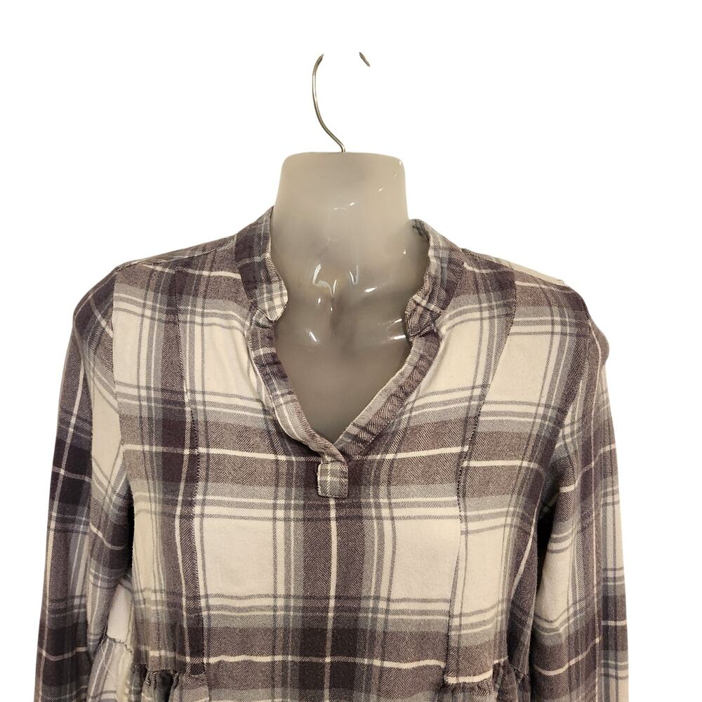 Altar'd State Long Sleeve Blouse Flannel Top Pullover Casual Plaid Purple Small - Picture 3 of 13